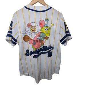 Nickelodeon Spongebob Squarepants White/Blue/Gold Women's SZ M Baseball Jersey.